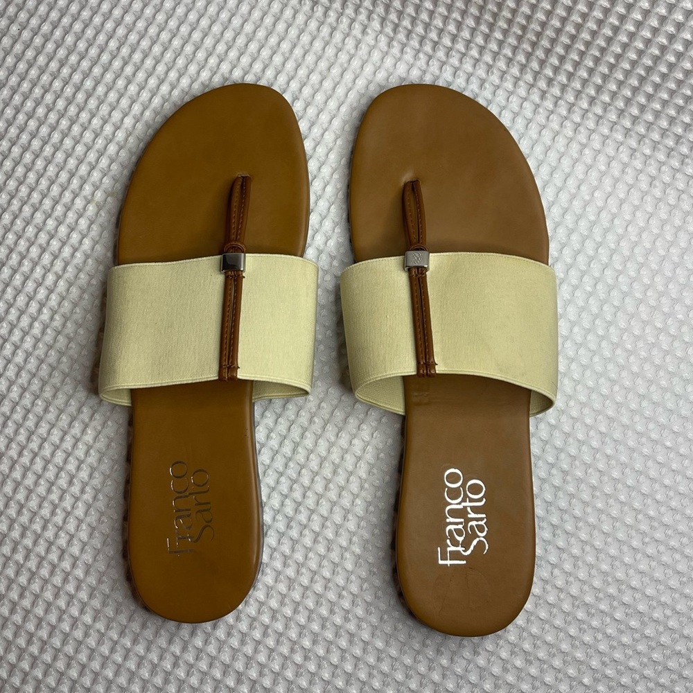 Franco Sarto Classic Flat Tan Elastic Thong Sandals